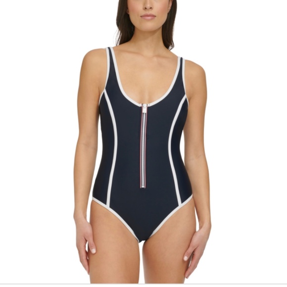 Tommy Hilfiger Other - Tommy Hilfiger Women's Seamed One-Piece Zip-up Swimsuit - Sky Captain